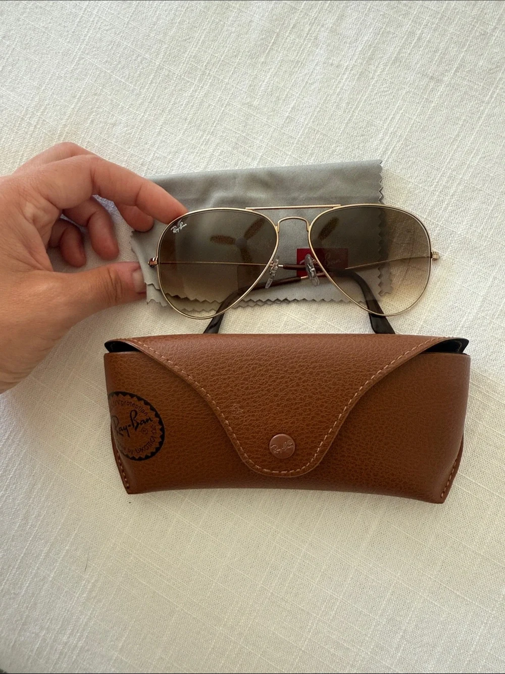 Ray-Ban Gold Frame Sunglasses with Brown Gradient Lenses